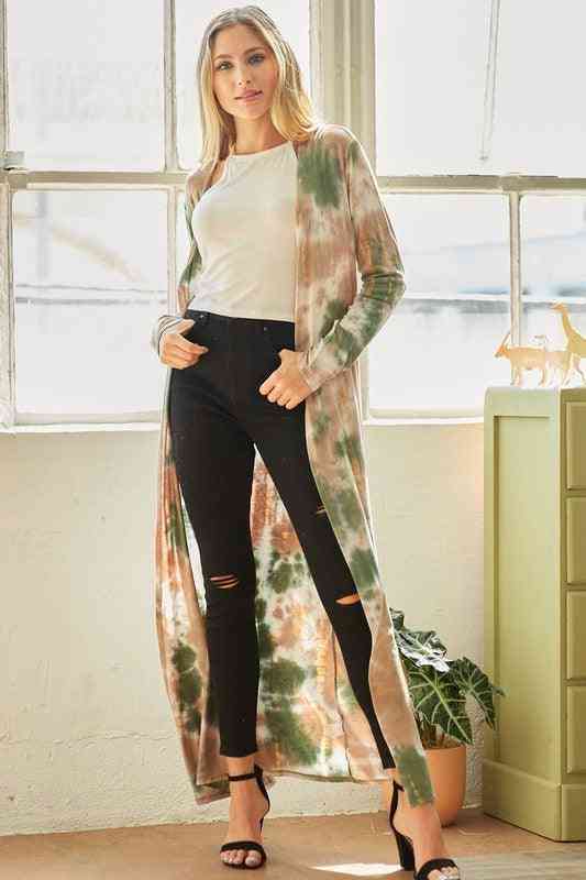 Long Sleeve Tie Dye Maxi Cardigan with Pockets - The Swanky Bee