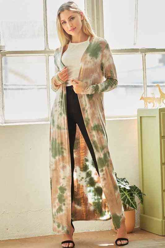 Long Sleeve Tie Dye Maxi Cardigan with Pockets - The Swanky Bee