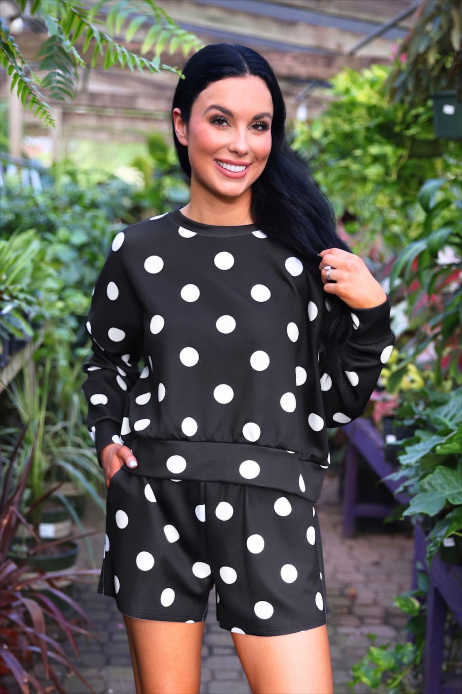 Luna Luxe Pullover Set- After Dark Polka Dot