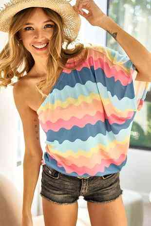 Multi Color One Shoulder Top - The Swanky Bee