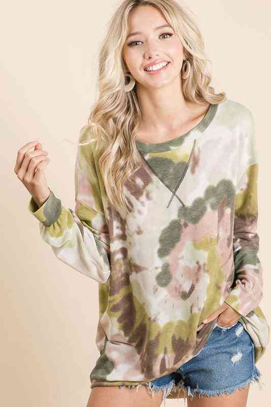 Olive Tie Dye Terry Pullover - The Swanky Bee