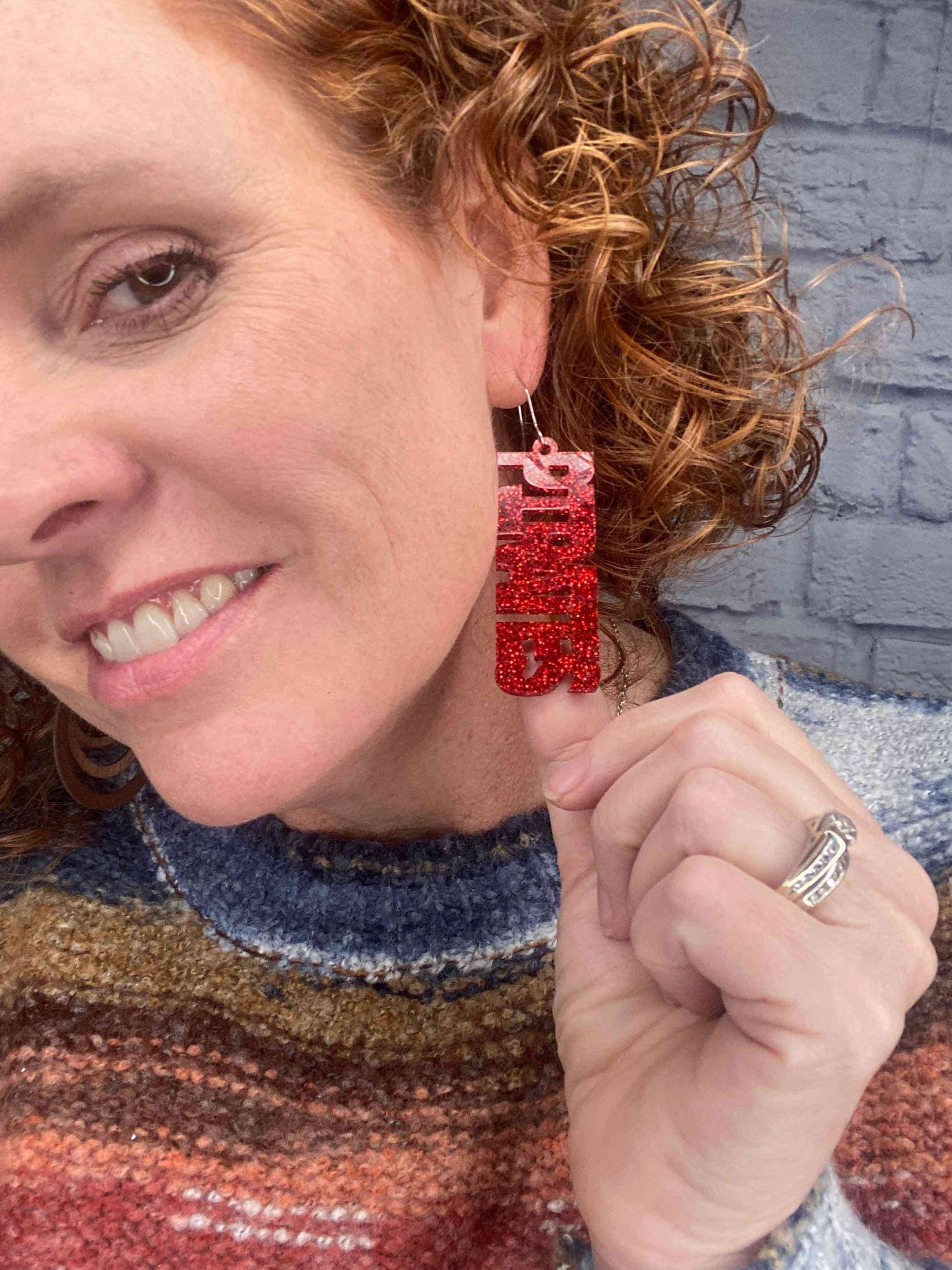 Pirates Red Glitter Acrylic Earrings - The Swanky Bee