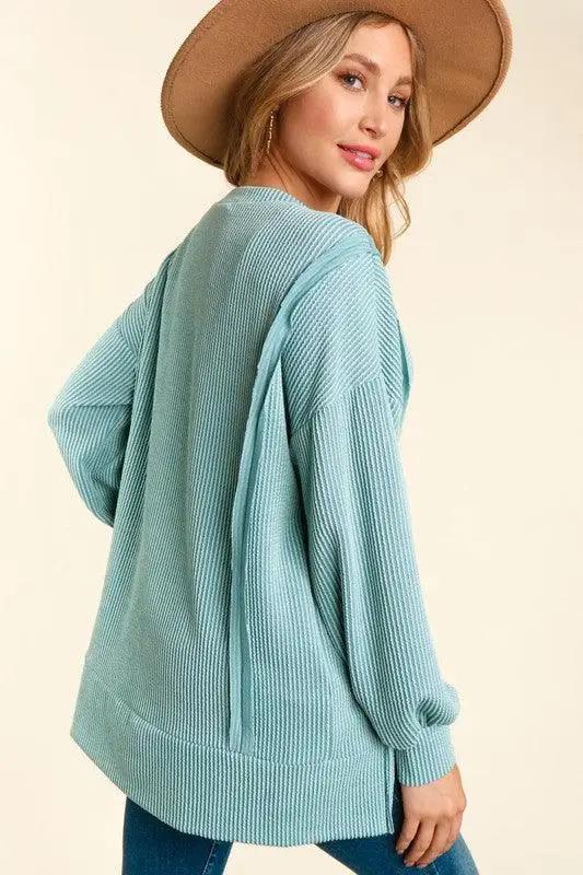 Rib Knit Long Sleeve Pullover - The Swanky Bee