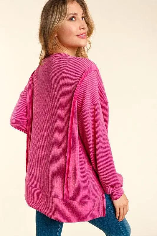 Rib Knit Long Sleeve Pullover - The Swanky Bee