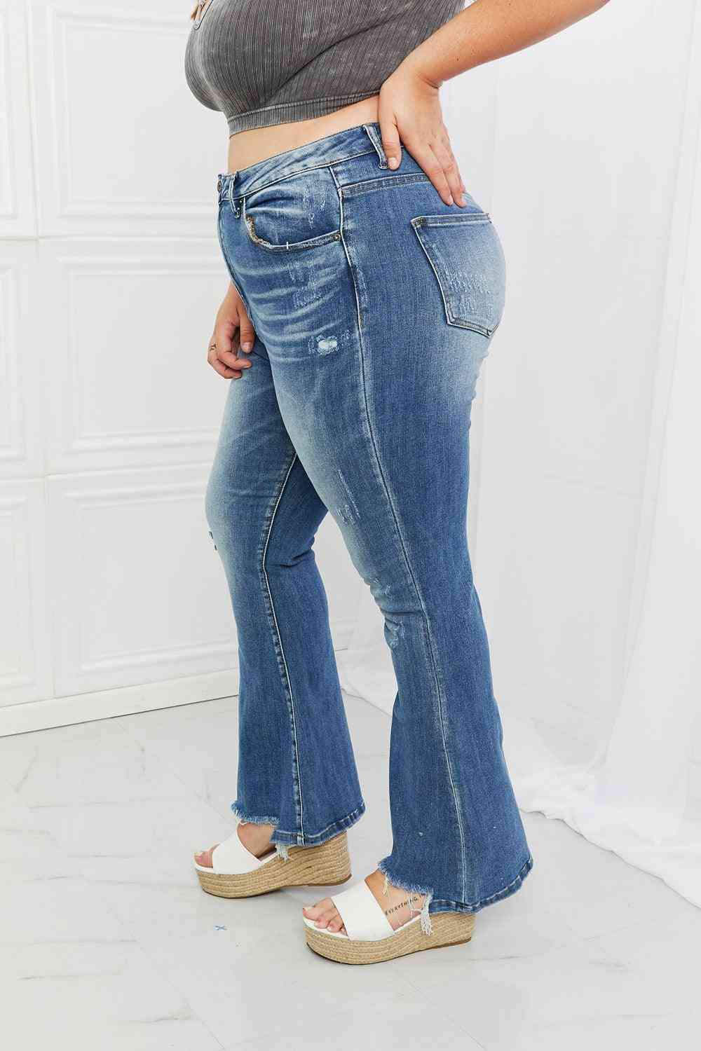 RISEN Full Size Iris High Waisted Flare Jeans - The Swanky Bee