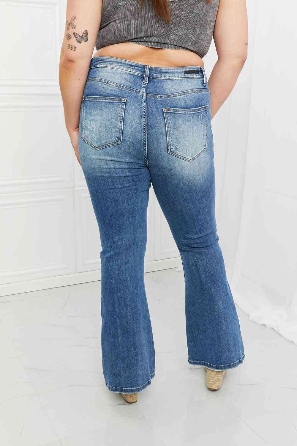 RISEN Full Size Iris High Waisted Flare Jeans - The Swanky Bee