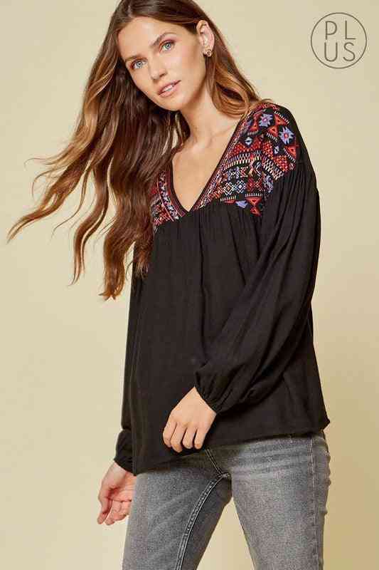 V Neck Embroidered Top - The Swanky Bee