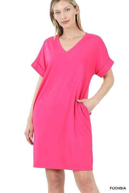 V-Neck T shirt Dress - The Swanky Bee