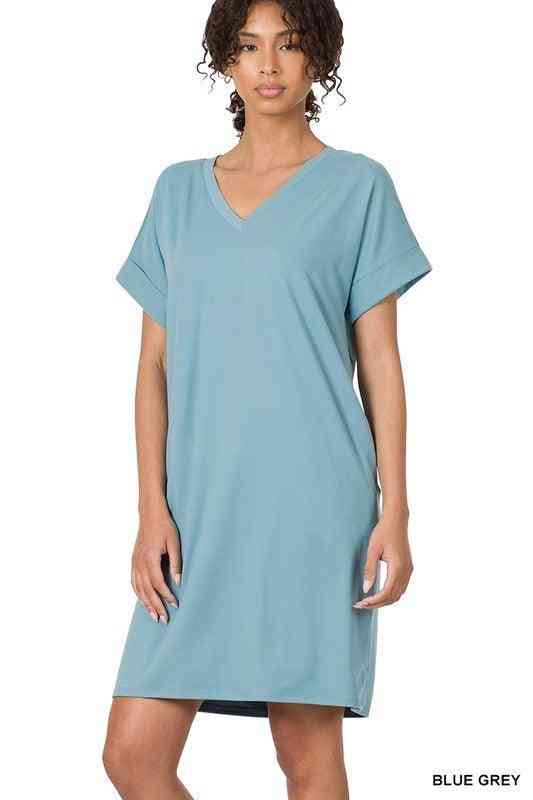 V-Neck T shirt Dress - The Swanky Bee