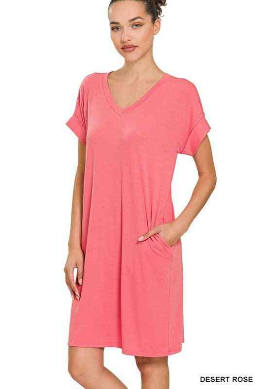 V-Neck T shirt Dress - The Swanky Bee