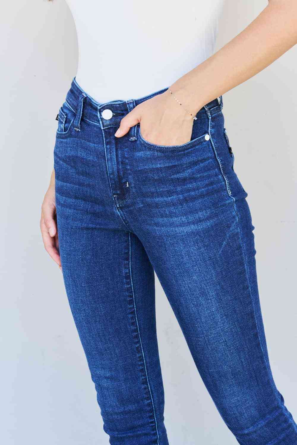 Judy Blue Marie Full Size Mid Rise Crinkle Ankle Detail Skinny Jeans - The Swanky Bee