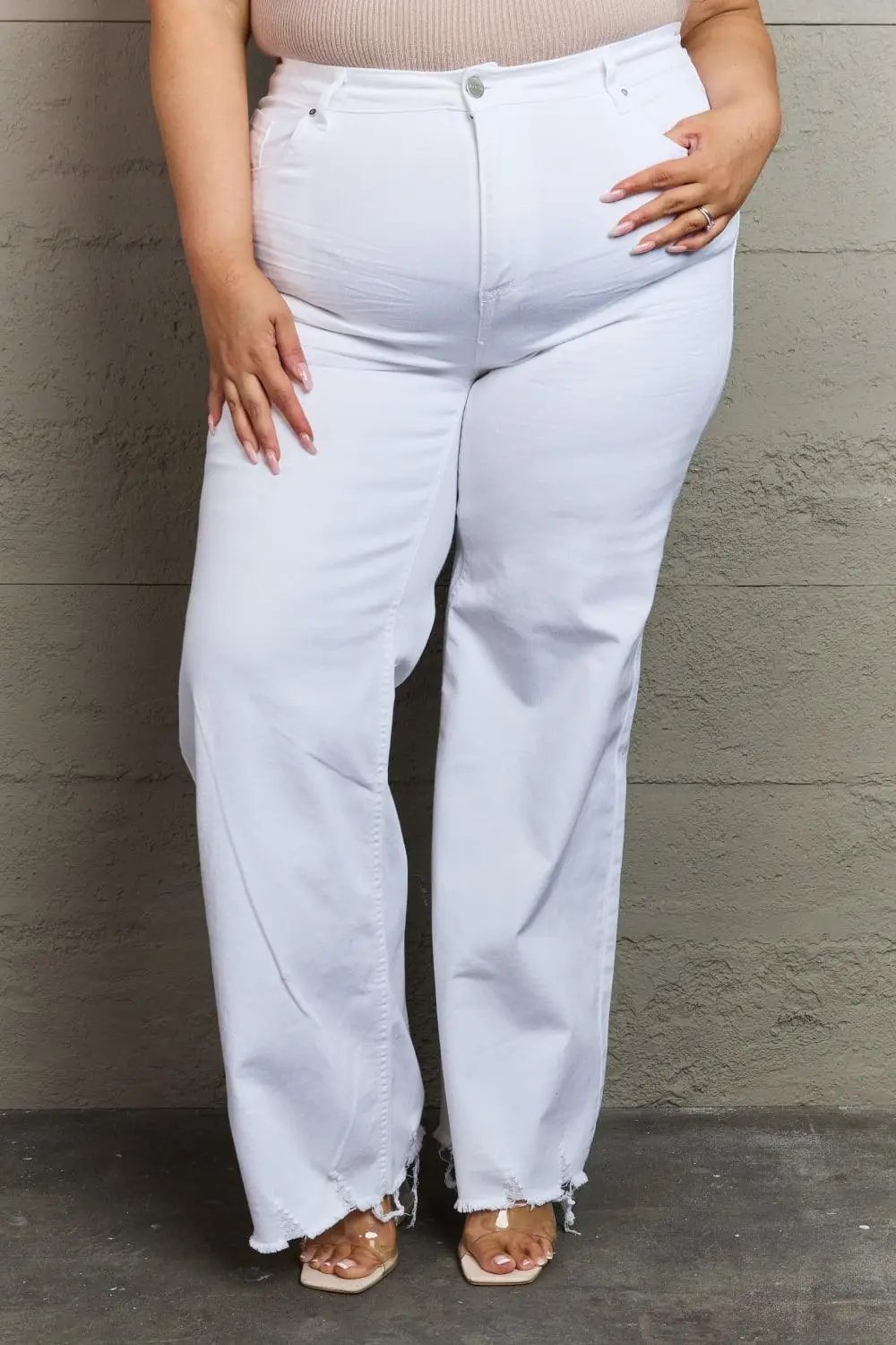 RISEN Raelene Full Size High Waist Wide Leg Jeans in White - The Swanky Bee