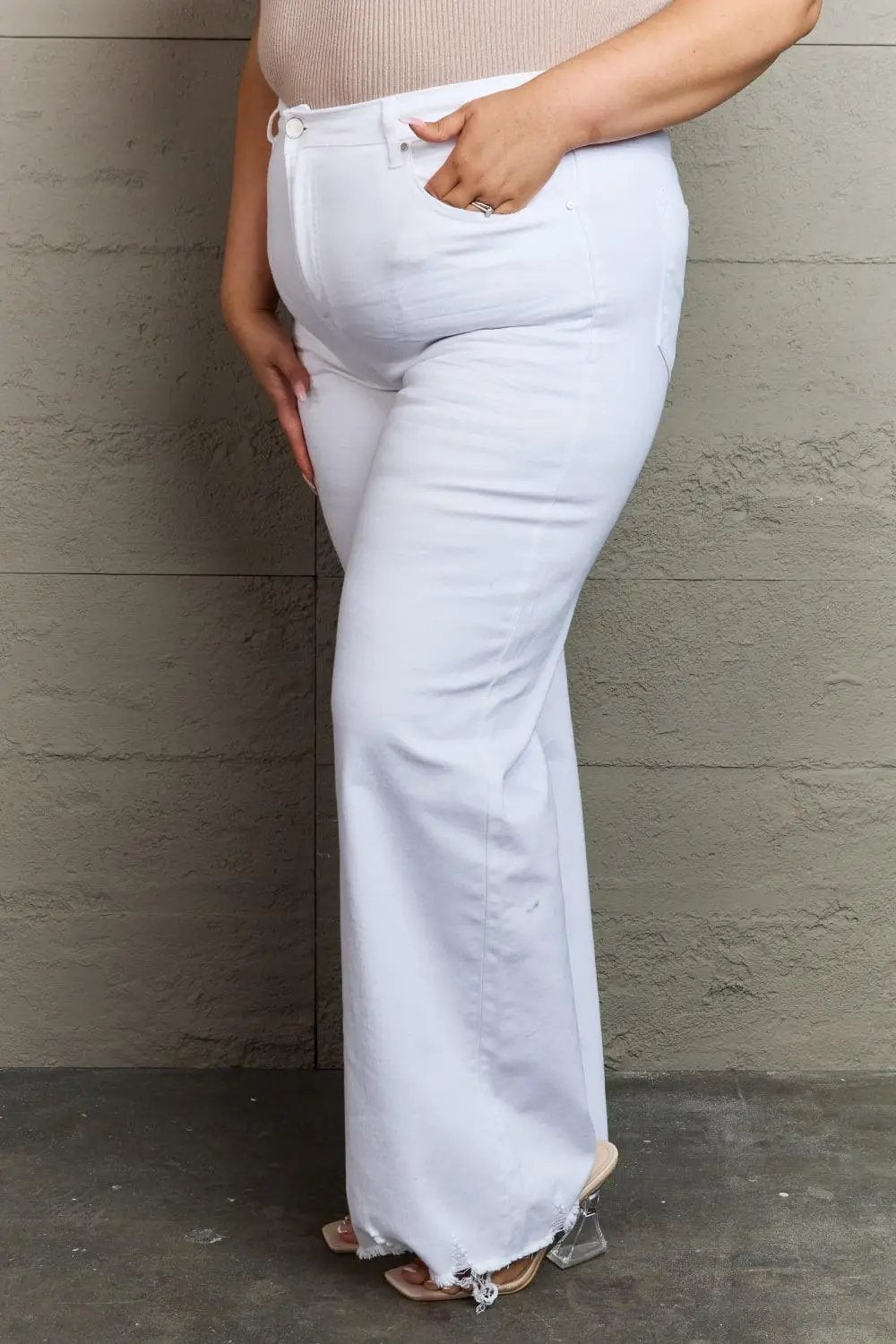 RISEN Raelene Full Size High Waist Wide Leg Jeans in White - The Swanky Bee